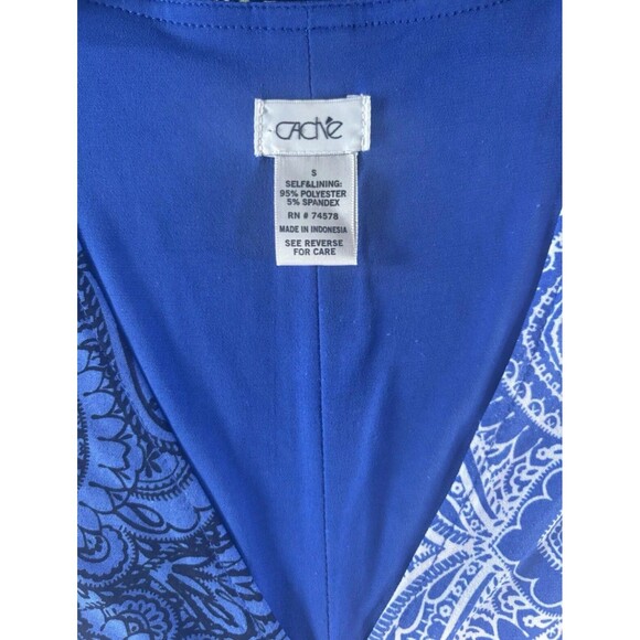 Cache Faux Wrap Dress Women's Small Blue Paisley  V-Neck Short Sleeves Front Tie - Picture 4 of 7